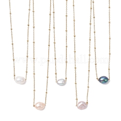 Natural Cultured Freshwater Pearl Potato Pendant 304 Stainless Steel Satellite Chain Necklaces for Women&nbsp;NJEW-JN05770