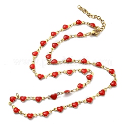 Ion Plating(IP) Golden 304 Stainless Steel Heart Link Chain Necklaces&nbsp;NJEW-E098-02G