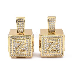 Alphabet Brass Micro Pave Clear Cubic Zirconia Pendants&nbsp;ZIRC-O045-01G-Z