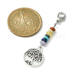 Alloy Heart/Flat Round with Tree of Life Pendant Decorations&nbsp;HJEW-JM01383
