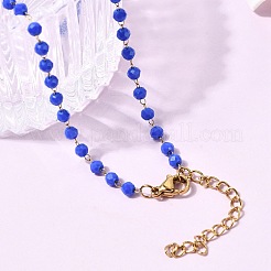 304 Stainless Steel with Glass Faceted Rondelle Bead Handmade Link Chain Birth Stone Necklaces for Women&nbsp;NJEW-G195-01G-11