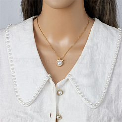 Crown Brass Micro Pave Cubic Zirconia & Imitation Pearl Pendant Nekclaces & Stud Earrings Sets&nbsp;FS-WG448F8-02