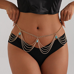 Bohemian Alloy with Teardrop Resin Charm Tassel Waist Chains for Women&nbsp;FS-WGCBA85-01