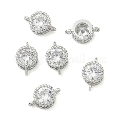 SHEGRACE Brass Pave Clear Cubic Zirconia Flat Round Connector Charms&nbsp;XGRQ3D002-500P