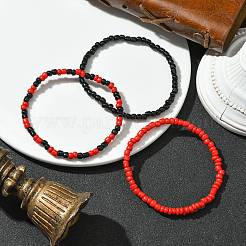 3Pcs 3 Styles Round Glass Seed Beaded Stretch Bracelet Sets&nbsp;BJEW-JB10749-01