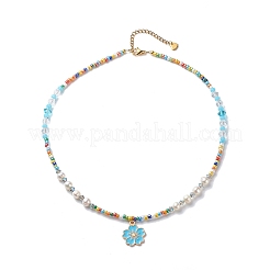 Alloy Enamel Sakura Pendant Necklace&nbsp;NJEW-JN04052
