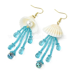 Shell & Glass Seed Bead Dangle Earrings&nbsp;EJEW-MZ00740-01