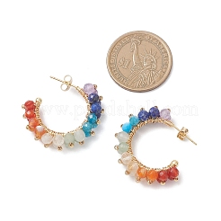 Natural Mixed Stone C-Shaped Stud Earrings&nbsp;EJEW-TA00780