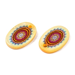 Natural Freshwater Shell Double Face Printed Oval Charms&nbsp;SHEL-T020-05G