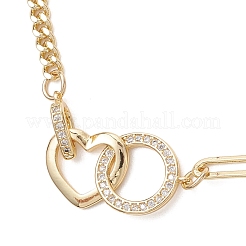 Brass Micro Pave Clear Cubic Zirconia Heart & Ring Link Bracelets&nbsp;BJEW-JB13159
