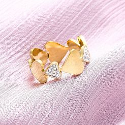304 Stainless Steel with Rhinestone Finger Rings&nbsp;RJEW-Q020-15G