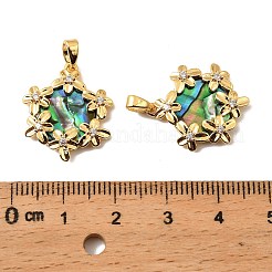 Brass & Paua Shell & Clear Cubic Zirconia Pendants&nbsp;KK-G538-09G