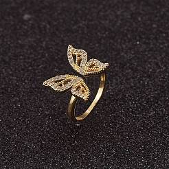 Butterfly Clear Cubic Zirconia Cuff Ring&nbsp;RJEW-SZ0001-13