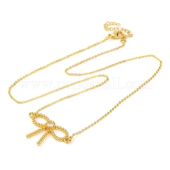 Brass Clear Cubic Zirconia Bowknot Pendant Necklaces&nbsp;NJEW-F326-03G