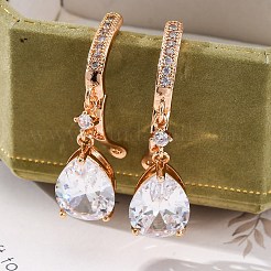 Brass Micro Pave Clear Cubic Zirconia Hoop Earrings&nbsp;EJEW-K300-40G