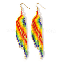 Handmade Glass Seed Beads Tassel Dangle Earrings&nbsp;HA3961-1