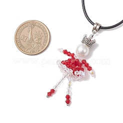2Pcs 2 Colors Alloy Glass Beaded Christmas Doll Pendant Necklaces&nbsp;NJEW-MZ00135