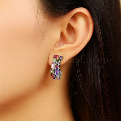 2 Pairs 2 Colors Alloy Micro Pave Colorful Cubic Zirconia Stud Earrings&nbsp;EJEW-GO0003-17