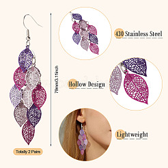 2 Pairs 430 Stainless Steel Leaf Dangle Earrings&nbsp;EJEW-TA0001-83E