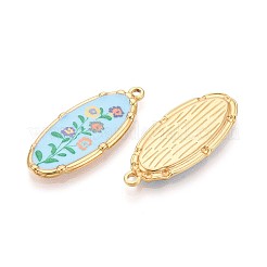 Printed Style 304 Stainless Steel Oval with Flower Pattern Pendants&nbsp;STAS-T071-27B-G