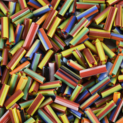 Opaque Colours Two Tone Seed Glass Bugle Beads&nbsp;SEED-T006-02A-06