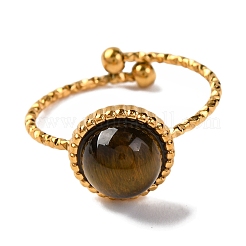 Round Natural Tiger Eye Finger Rings&nbsp;RJEW-Q822-01G-05