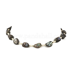 Nuggets Natural Abalone Shell/Paua Shell & Pearl Beaded Necklaces&nbsp;NJEW-JN06377