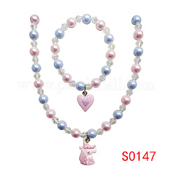 Plastic Beaded Pendant Necklace & Beaded Charm Bracelet&nbsp;FS-WG6D3EF-05