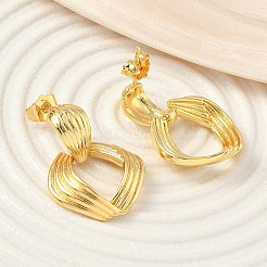 Rhombus Brass Dangle Stud Earrings&nbsp;EJEW-F389-02G
