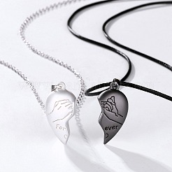 2Pcs Valentine's Day Alloy Forever Heart with Hands Magnetic Pendant Necklaces for Women Men&nbsp;WG7D3EF-04