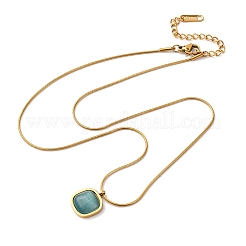 304 Stainless Steel & Dark Turquoise Cat Eye Square Pendant Round Snake Chain Necklaces for Women&nbsp;NJEW-K255-47G