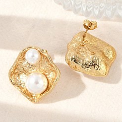 304 Stainless Steel Shell Shape Stud Earrings&nbsp;EJEW-M073-13G-01