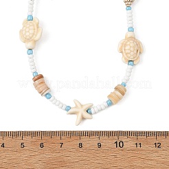 Summer Beach Dyed Synthetic Turquoise Starfish Turtle & Natural Shell & Glass Seed Beaded Necklaces for Women&nbsp;NJEW-JN06503