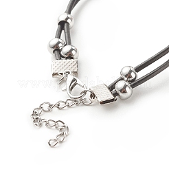 Lampwork Big Rondelle Link Bracelet with Cowhide Leather Cord for Women&nbsp;BJEW-JB07848