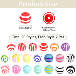 140Pcs 20 Styles Round Food Grade Eco-Friendly Silicone Focal Beads&nbsp;SIL-PA0001-53