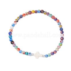 Handmade Millefiori Glass Round Beads & Spray Painted Synthetic Turquoise Beads Stretch Bracelets&nbsp;BJEW-JB12223