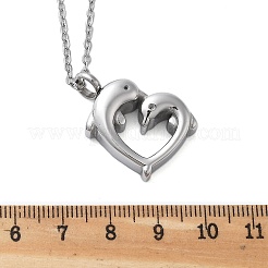 304 Stainless Steel Double Dolphin Heart Urn Ashes Necklaces&nbsp;LS-STAS-Z106-08P