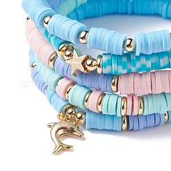 5Pcs 5 Style Polymer Clay Heishi Beaded Stretch Bracelets Set with Star and Dolphin Drop&nbsp;BJEW-JB07539