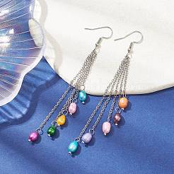 Dyed Natural Pearl Dangle Earrings&nbsp;EJEW-JE05466