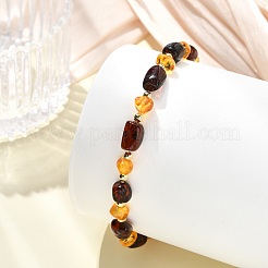 Natural Amber & Brass Beaded Stretch Bracelets for Women Men&nbsp;BJEW-JB13717