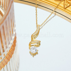 Spiral Shaped 304 Stainless Steel Micro Pave Clear Cubic Zirconia Pendant Necklaces&nbsp;FS-WG74725-01