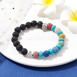 Natural Lava Rock & Synthetic Turquoise Beaded Stretch Bracelets&nbsp;BJEW-JB09985-01