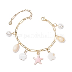 Natural Freshwater Shell Beads & Alloy Enamel Charm Bracelets&nbsp;BJEW-JB12214-01