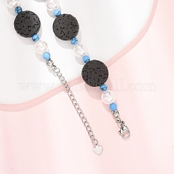 Dyed Natural Lava Rock & Round Synthetic Turquoise & Imitation Pearl Beaded Necklaces&nbsp;GG-CBA922D-07B