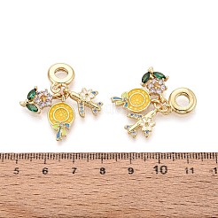 Brass Micro Pave Colorful Cubic Zirconia and Enamel European Dangle Charms&nbsp;KK-T079-78G