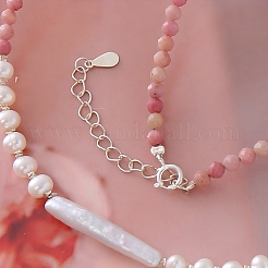 Natural Baroque Pearl Faceted Red Vein Stone Necklace S925 Silver Tail Chain.&nbsp;IT7630
