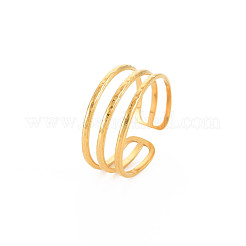Ion Plating(IP) 304 Stainless Steel Triple Line Open Cuff Ring for Women&nbsp;RJEW-S405-232G