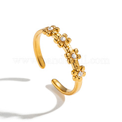 304 Stainless Steel Rhinestone Flower Cuff Open Rings for Women&nbsp;EY7993