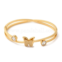 Butterfly Vacuum Plating PVD Vacuum Plating 304 Stainless Steel Rhinestone Torque Bangles for Women&nbsp;BJEW-F474-29G