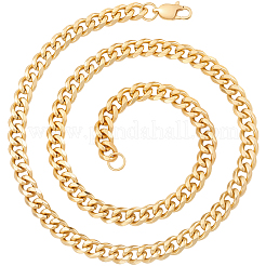 2Pcs 7mm Stainless Steel Cuban Link Chain Necklaces for Women Men&nbsp;NJEW-BBC0001-39B